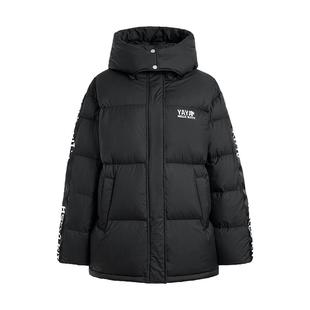 鸭鸭黑色羽绒服女冬连帽2026新款短款鸭绒宽松大学生情侣同款外套