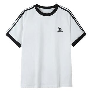 骆驼夏日T恤女冰感复古潮牌原创圆领休闲宽松白色上衣运动短袖t男