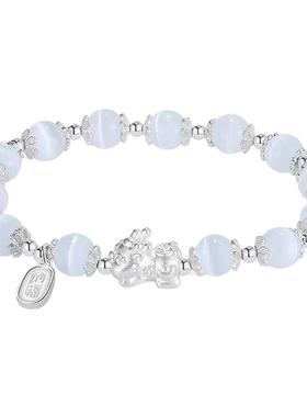 足银猫眼石手链女款纯银貔貅礼物