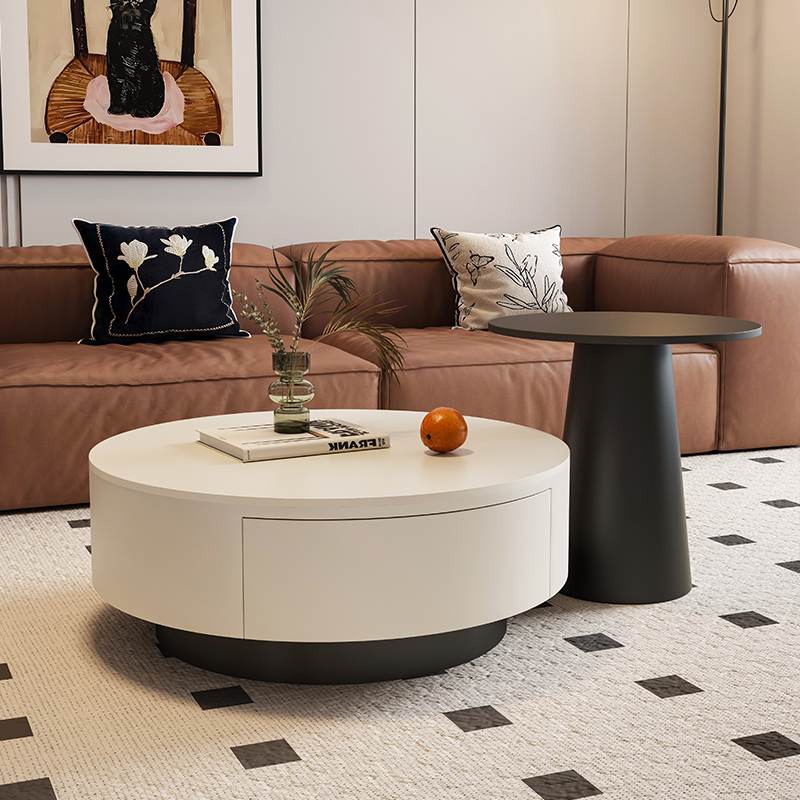 法式奶油风简约圆形岩板组合茶几桌小户型客厅家用极简轻奢高级感