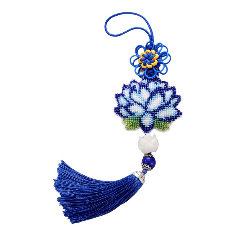 新版印花满珠绣十字绣套件汽车车挂材料包蓝色莲花荷花佑出入平安