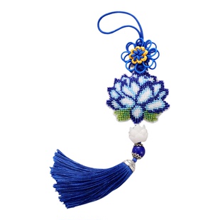 新版印花满珠绣十字绣套件汽车车挂材料包蓝色莲花荷花佑出入平安