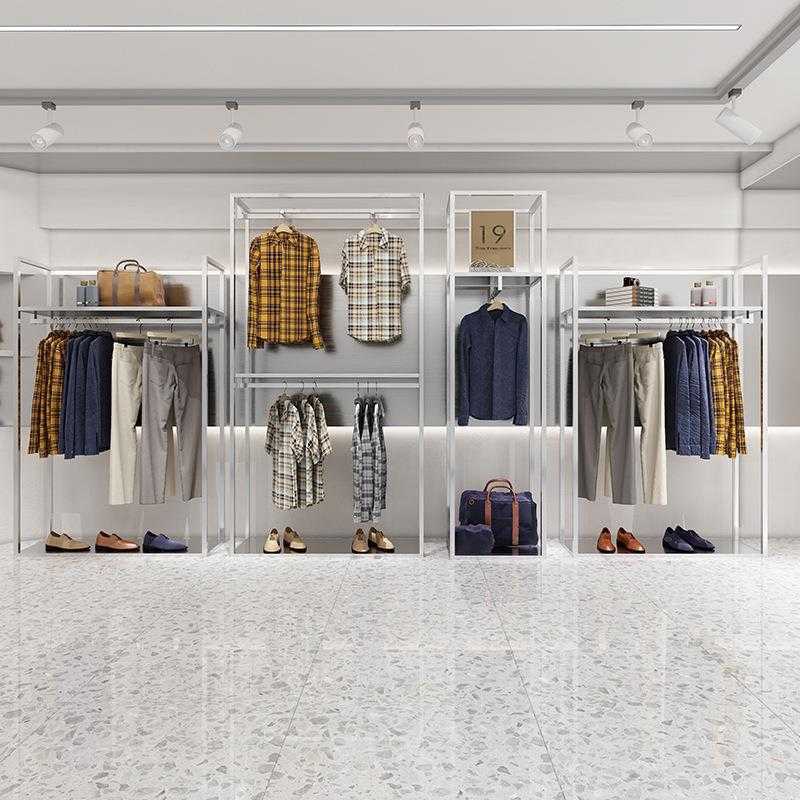 服装店展示架落地式高档女装店陈列货架不锈钢镜面双层挂衣服架子