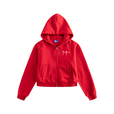 riverstone plus 刺绣纯色连帽卫衣女冬季宽松慵懒双拉链贴布外套