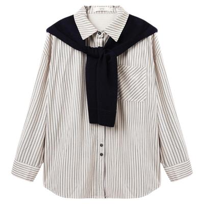 西町村屋学院风衬衫女装2025秋季新款休闲条纹长袖衬衣XHAC10024