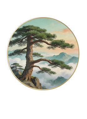简约江山如画迎客松十字绣满绣2026新款卧室挂画小件圆形线绣全绣