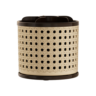 可旋转笔筒桌面收纳盒中古风藤编高级感办公室工位书桌文具整理盒