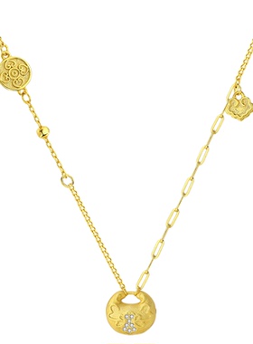 古法沙金平安喜乐祥云福袋项链女款纯银s925新中式毛衣链2025新款