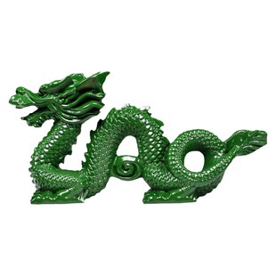 绿色木质五爪青龙摆件实木雕刻补角木制客厅卧室生肖吉祥物工艺品