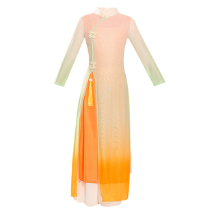 儿童古典舞演出服飘逸云霄雨霁斗笠舞蹈服少儿中国风旗袍表演服装