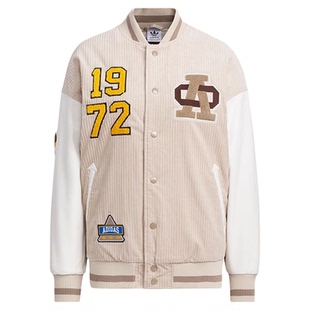 Adidas阿迪达斯三叶草女子灯芯绒棒球服运动立领单排扣外套IN1081