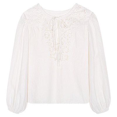 落落狷介法式衬衫白色亚麻女