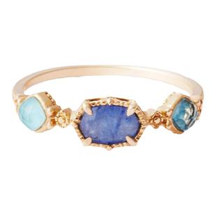 aget天然宝石镶嵌堇青蓝托帕天河黄水晶叠戴纯银镀金气质戒指订做