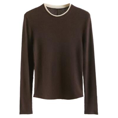 ROCO夏季新款 超细14针48支双股羊毛假两件修身针织衫打底T恤上衣