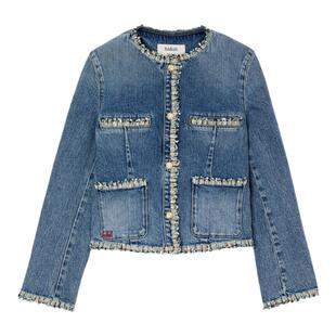 bash冬季法式摩登小香风粗花呢镶边夹克丹宁牛仔短外套女1E25BIOU