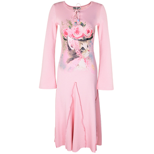 ziziFei秋冬季美式猫咪印花美拉德穿搭长袖修身针织打底连衣裙女