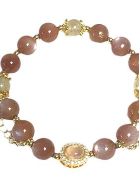 天然满金沙橙色太阳日光石手串