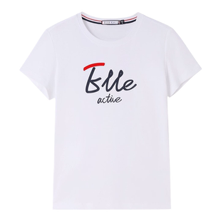 ELLE Active2026春夏新款圆领白色t恤女修身运动风短袖上衣体恤衫