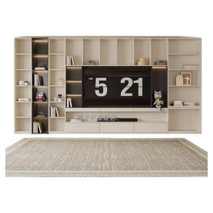 实木轻奢意式级简奶油白电视柜现代简约大平层客厅定制到顶储物柜