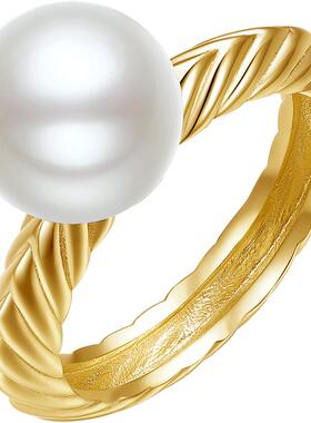 周六福戒指女S925银黄金色简约圆形指环手饰送女友节日礼物