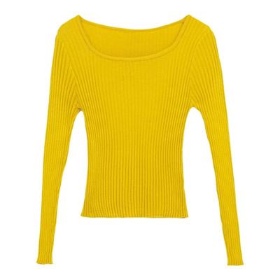 长袖薄款针织衫毛衣短款方领上衣