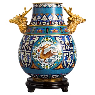 拿货价优北京景泰蓝花瓶张向东12寸鹿耳尊全铜胎掐丝珐琅祝寿礼品