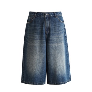 DIMC复古洗水牛仔七分裤 夏季新款中腰宽松直筒男女休闲中裤