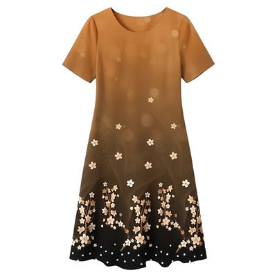 Printed plus size round neck dress女式宽松印花大码圆领连衣裙