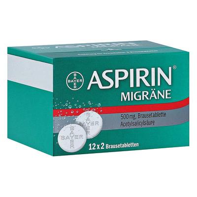 欧洲直邮Aspirin拜耳阿司匹林偏头痛泡腾片24粒乙酰水杨酸缓止痛
