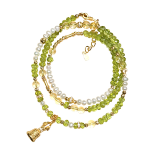 方糖家 原创天然刻面橄榄石珍珠黄水晶三圈纯银手链轻奢手串女款