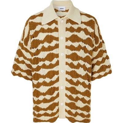 【折扣】BONSAI男士宽松双色镂空圈圈针织棉质混纺开襟衫