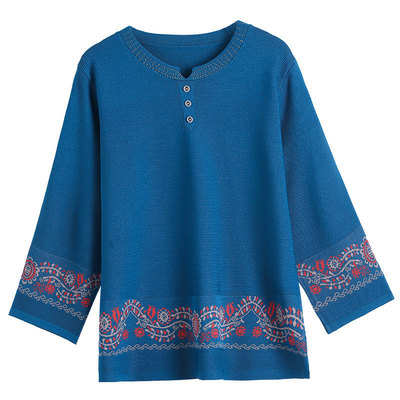 针织衫桑蚕丝绣花宽松遮肚民族风