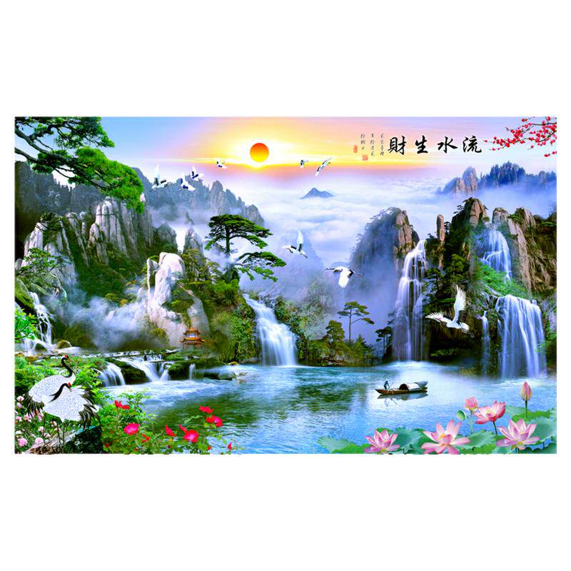 客厅山水画墙贴刷胶风景贴画