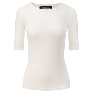 Thingness彩色微透背后银色竖条设计大弹力上衣中袖