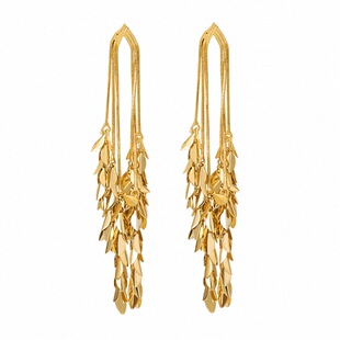 麦穗流苏镀18K金耳环「叶流苏」长款耳坠时尚欧美风独特耳坠精致