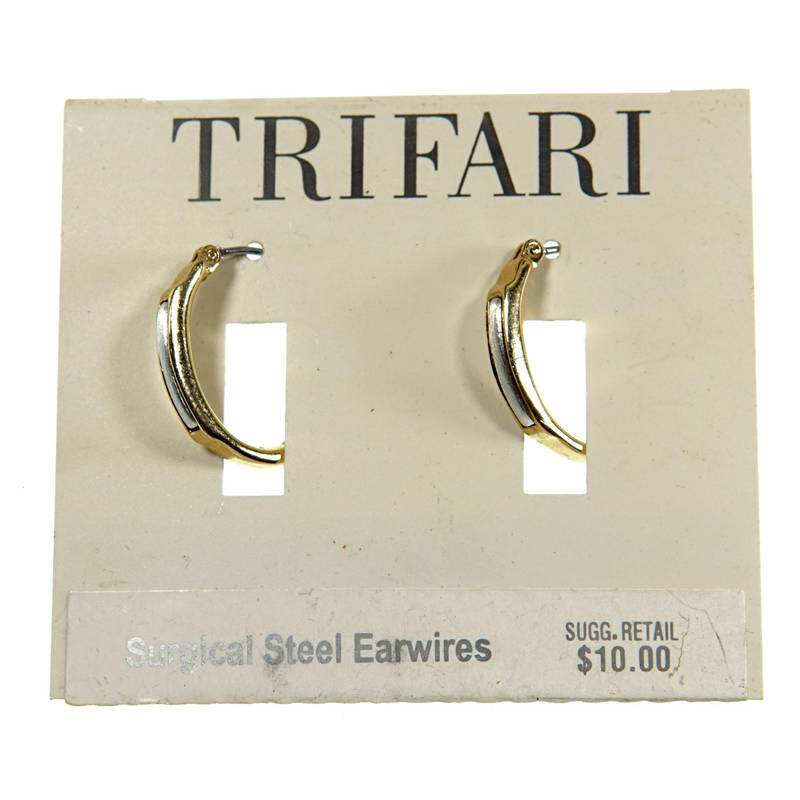 Vintage80s西洋古董中古TRIFARI翠法丽镀金经典款式圈圈耳钉耳环