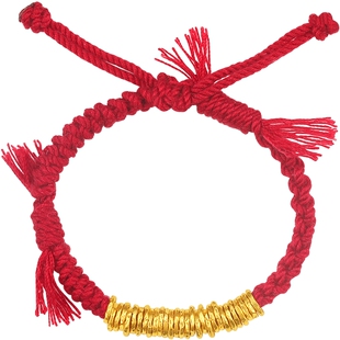 潮宏基盘缠金足金手链手绳古法黄金红绳生日礼物儿童实心 计价