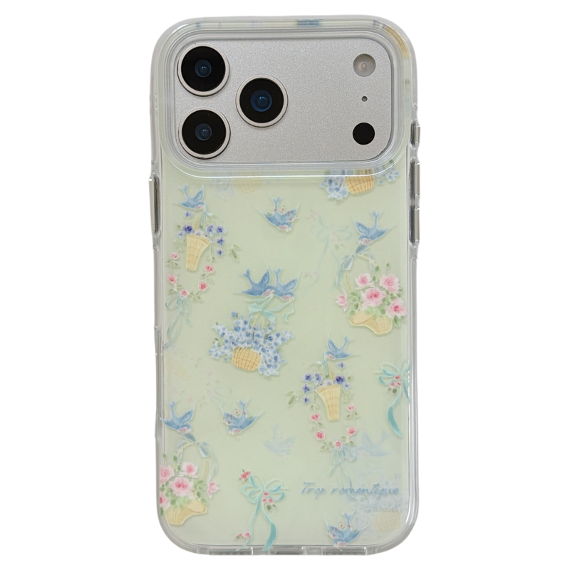 jze小众ins新中式春日清新蓝绿燕子花篮适用苹果17ProMax手机壳iphone15新款16pro少女17pro全包防摔手机套14