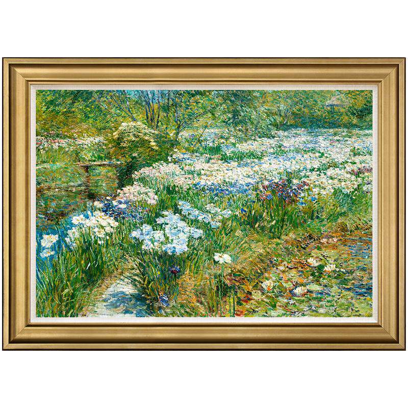 风色莲花池畔美国风景油画花卉