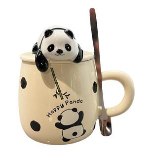 趴熊猫杯子陶瓷杯带盖水杯生日礼物女生成都旅游纪念品送朋友