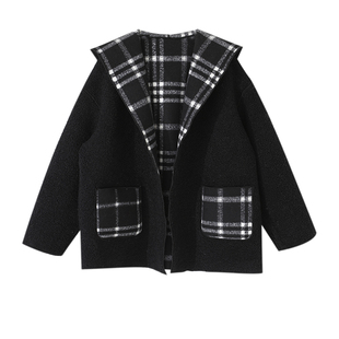 大于诗集 富士山下 格子毛呢外套女慵懒宽松中长款羊羔毛大衣冬季