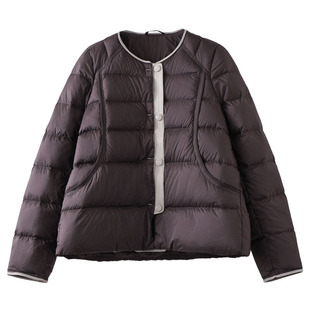 文艺范圆领休闲90白鸭绒羽绒服女韩版单排扣时尚减龄设计感短外套