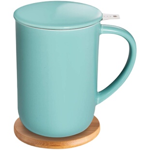 陶瓷大容量马克杯带茶漏男女款简约带盖茶水分离办公室情侣水杯