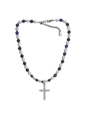 LUCKJAY珍珠虎眼石十字架项链男