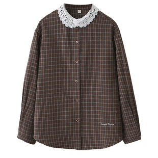 衬衫女大码春季2026新款胖妹妹时尚花边领拼接宽松休闲遮肚子上衣