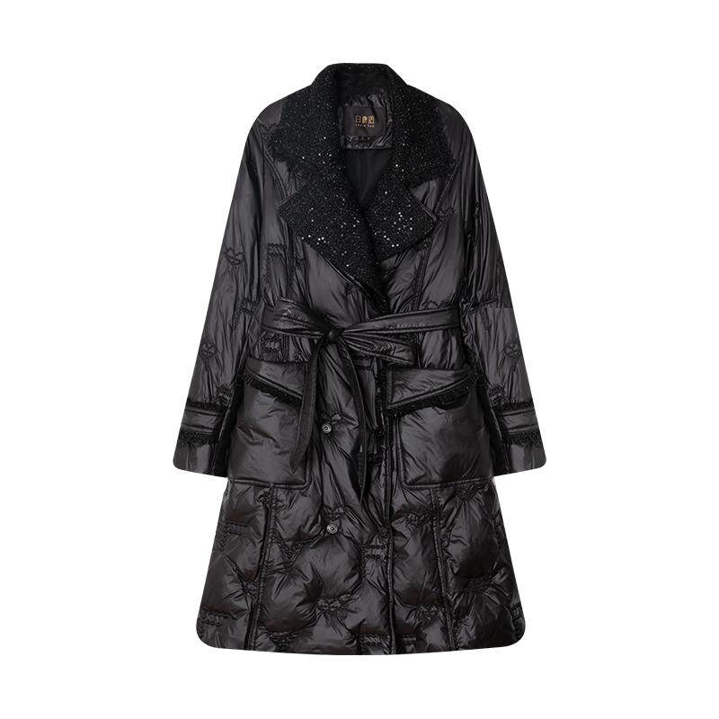 白鹿语西装翻领拼接粗纺羽绒服