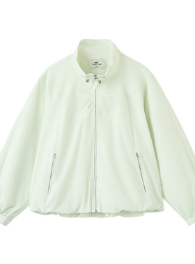 快鱼2026夏季新款女士休闲简约百搭通勤舒适宽松抽绳立领外套夹克