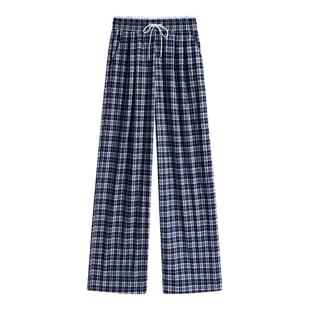 班尼路S&K格子阔腿裤女2026春夏新款宽松今年流行休闲直筒裤子H