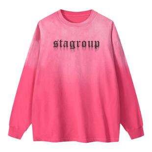 STA美式复古马骝设计水洗长袖T恤男女春秋外套情侣装打底衫卫衣