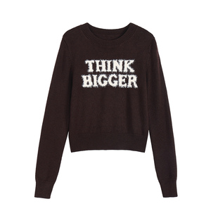 辰米范 三藩记忆 美式复古撞色圆领套头毛衣女秋季字母针织衫长袖